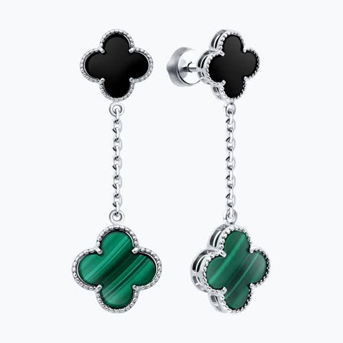 Серьги из серебра с малахитом и ониксом из серебро — вид 2