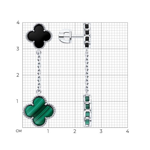 Серьги из серебра с малахитом и ониксом из серебро — вид 5