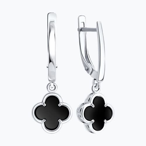 Серьги из серебра с ониксами из серебро — вид 2