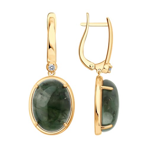 Серьги из золочёного серебра с жадеитами и фианитами