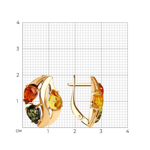 Серьги из золоченого серебра с янтарём из серебро — вид 2