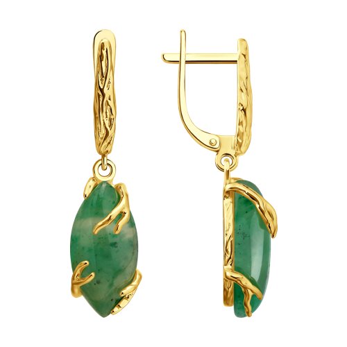 Серьги из золочёного серебра с жадеитами