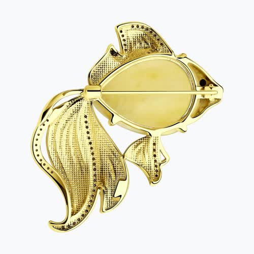 Брошь из золочёного серебра с янтарём и фианитами из серебро — вид 2