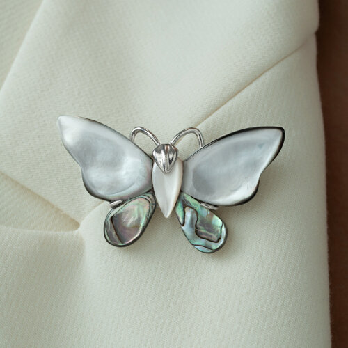 Брошь из серебра с перламутром из родированное серебро — вид 2