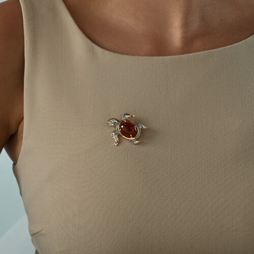 Брошь из золочёного серебра с янтарём и фианитами из серебро — вид 2