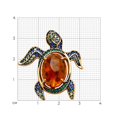 Брошь из золочёного серебра с янтарём и фианитами из серебро — вид 3