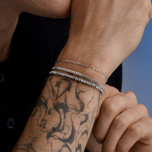 Браслет из серебра с гематитом из чернёное серебро — вид 2