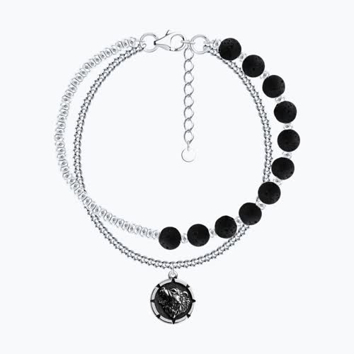 Браслет из серебра с вулканической лавой и гематитом из серебро