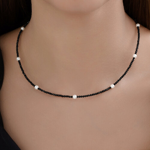 Колье из серебра со шпинелью и синтетическим жемчугом из серебро — вид 3