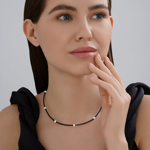 Колье из серебра со шпинелью и синтетическим жемчугом из серебро — вид 4