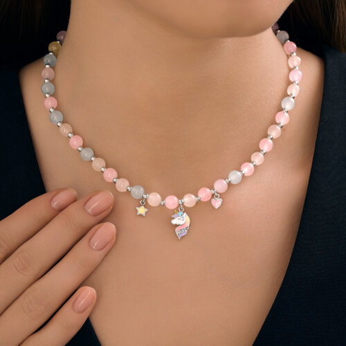 Колье из золочёного серебра с миксом камней из серебро — вид 3