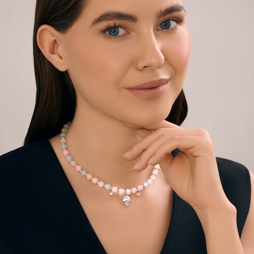 Колье из золочёного серебра с миксом камней из серебро — вид 4