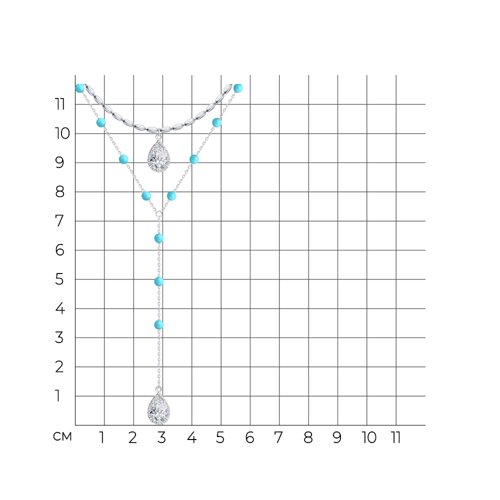 Колье из серебра с бирюзой и фианитами из родированное серебро — вид 2