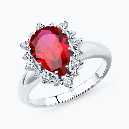 Кольцо из серебра с корундом рубиновым (синт.) и фианитами - видео на модели