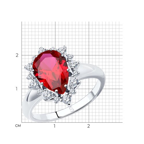 Кольцо из серебра с корундом рубиновым (синт.) и фианитами из серебро — вид 5