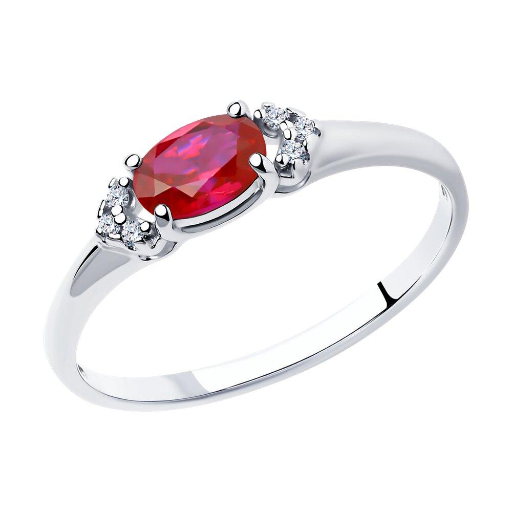 Кольцо из серебра с корундом рубиновым (синт.) и фианитами - видео на модели