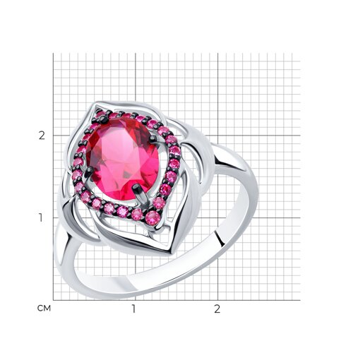Кольцо из серебра с корундом рубиновым (синт.) и красными фианитами из серебро — вид 5