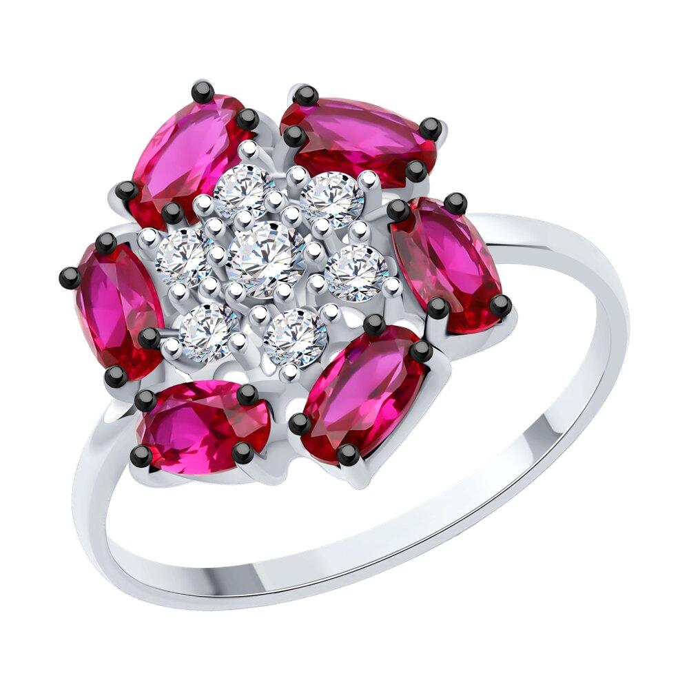 Кольцо из серебра с корундами и фианитами - видео на модели