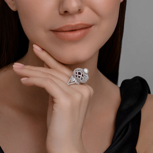 Кольцо из серебра с миксом камней из родированное серебро — вид 2