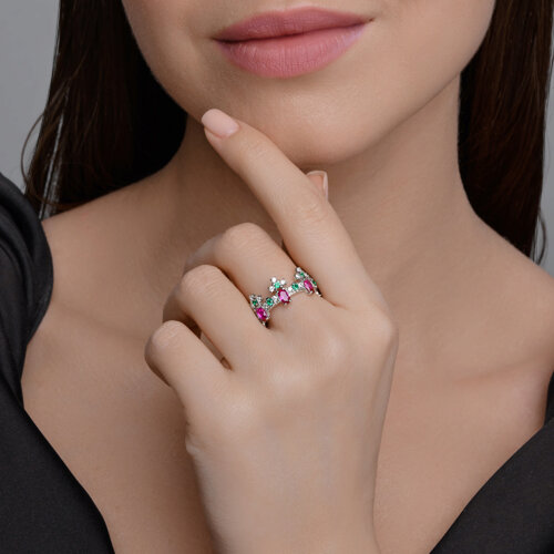 Кольцо из серебра с корундами и фианитами из серебро — вид 4