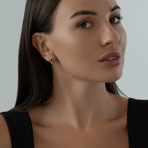 Серьги из серебра с корундами рубиновыми (синт.) и фианитами из серебро — вид 3