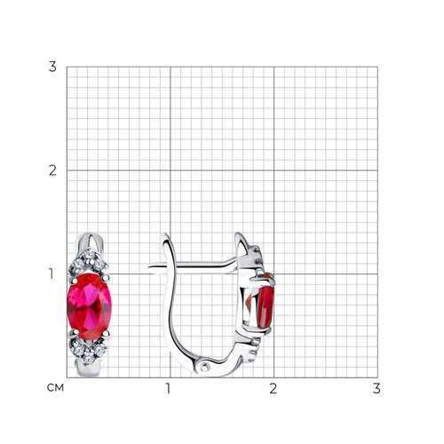 Серьги из серебра с корундами рубиновыми (синт.) и фианитами из серебро — вид 4