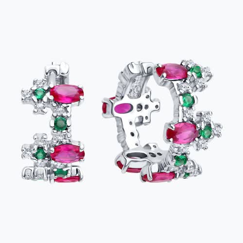 Серьги из серебра с корундами и фианитами из серебро — вид 2