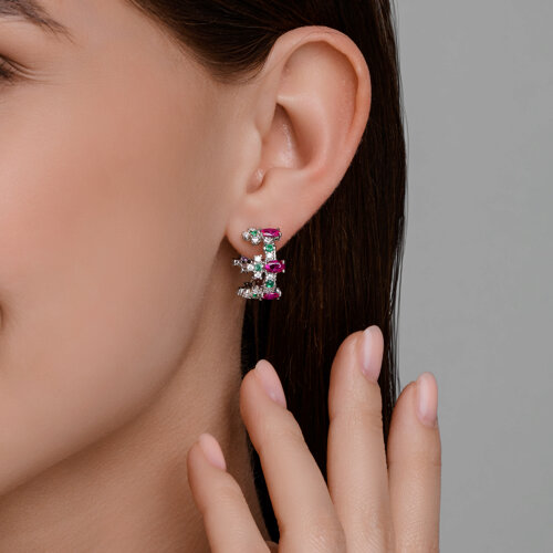 Серьги из серебра с корундами и фианитами из серебро — вид 3