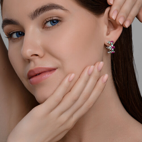 Серьги из серебра с корундами и фианитами из серебро — вид 4