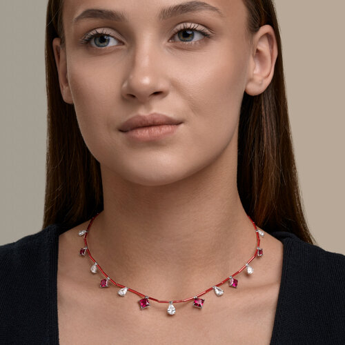 Колье из серебра с корундами и фианитами из родированное серебро — вид 3