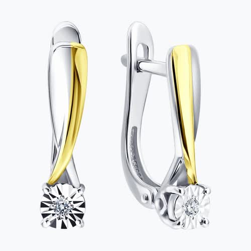 Серьги из золочёного серебра с бриллиантами из родированное серебро — вид 5