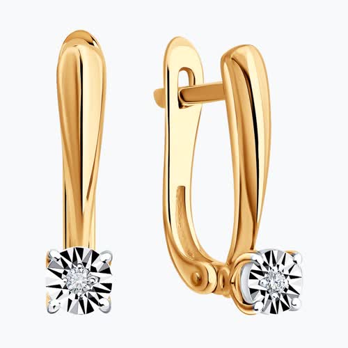 Серьги из золочёного серебра с бриллиантами из золочение розовое — вид 3