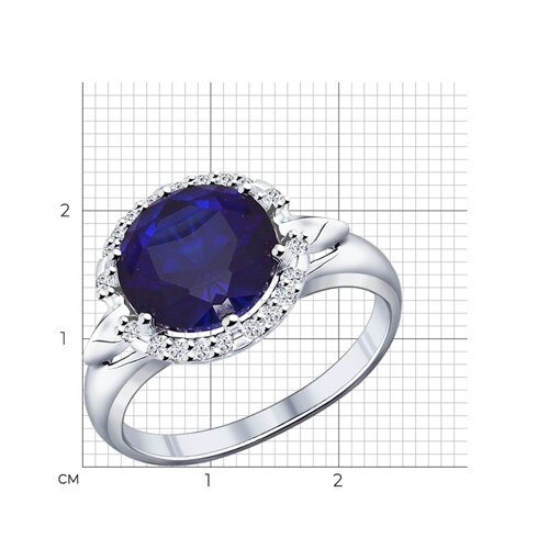 Кольцо из серебра с корундом сапфировым (синт.) и фианитами из серебро — вид 4