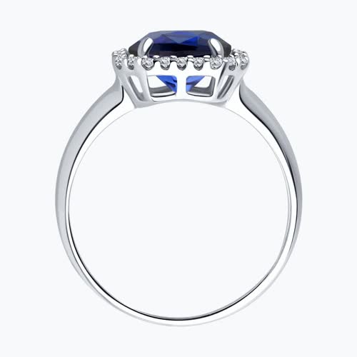 Кольцо из серебра с корундом сапфировым (синт.) и фианитами из серебро — вид 2