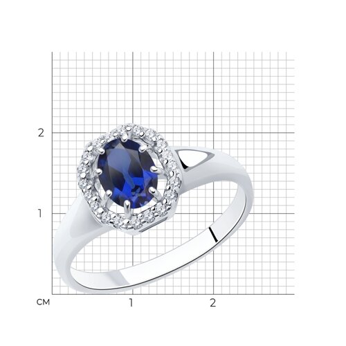 Кольцо из серебра с корундом сапфировым (синт.) и фианитами из серебро — вид 5