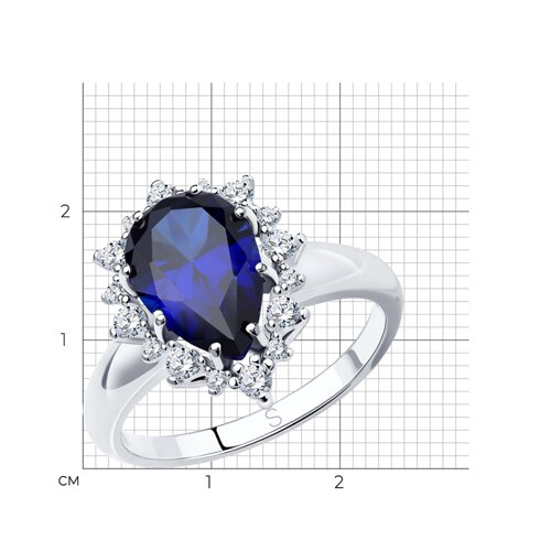 Кольцо из серебра с корундом сапфировым (синт.) и фианитами из серебро — вид 6
