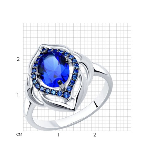 Кольцо из серебра с корундом сапфировым (синт.) и синими фианитами из серебро — вид 5