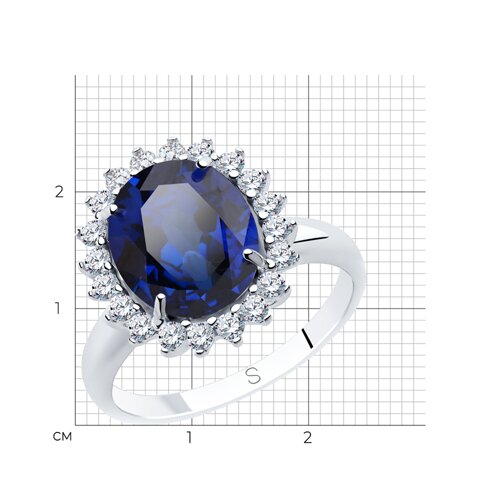 Кольцо из серебра с синим корунд (синт.) и фианитами из серебро — вид 4