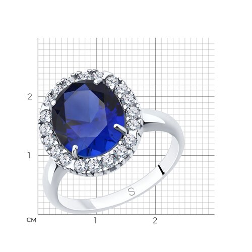 Кольцо из серебра с синим корунд (синт.) и фианитами из серебро — вид 4