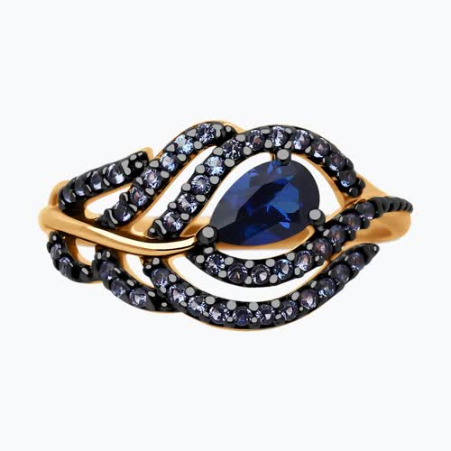 Кольцо из золочёного серебра с корундом и фианитами из серебро — вид 2