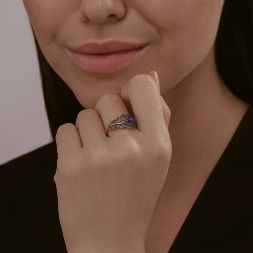 Кольцо из золочёного серебра с корундом и фианитами из серебро — вид 4