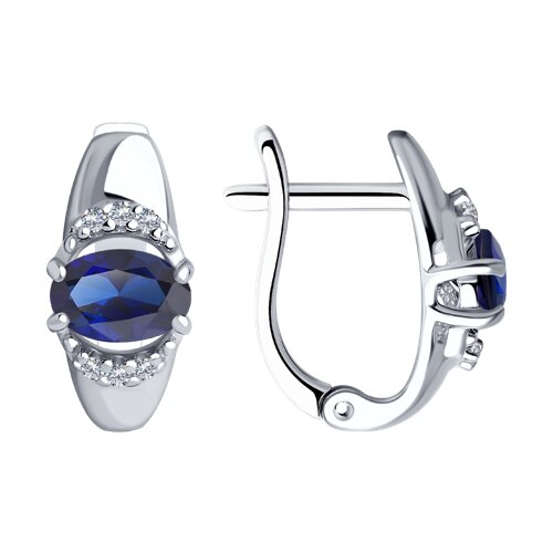 Серьги из серебра с корундами сапфировыми (синт.) и фианитами - видео на модели