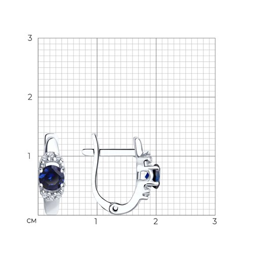 Серьги из серебра с корундами сапфировыми (синт.) и фианитами из родированное серебро — вид 3