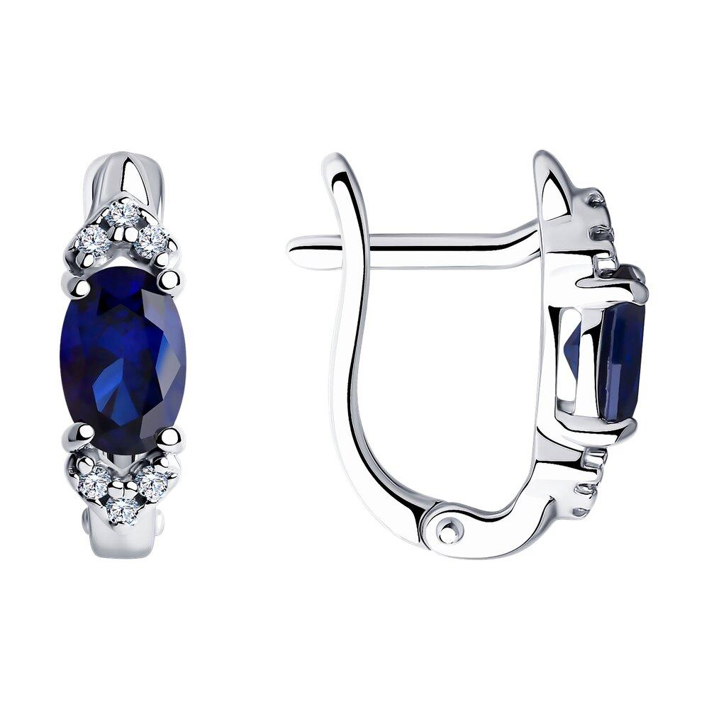 Серьги из серебра с корундами сапфировыми (синт.) и фианитами - видео на модели