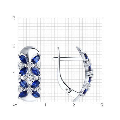 Серьги из серебра с корундами и фианитами из родированное серебро — вид 4