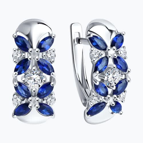 Серьги из серебра с корундами и фианитами из родированное серебро — вид 5