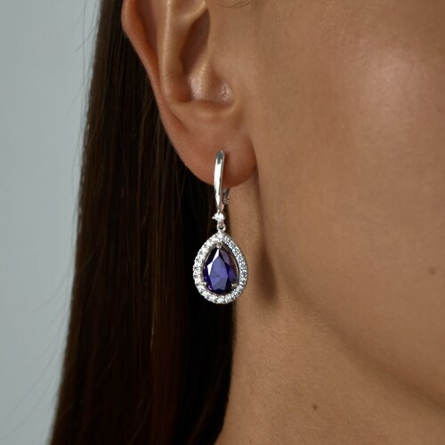 Серьги из серебра с синими корунд (синт.) и фианитами из серебро — вид 2