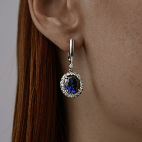 Серьги из серебра с синими корунд (синт.) и фианитами из серебро — вид 2