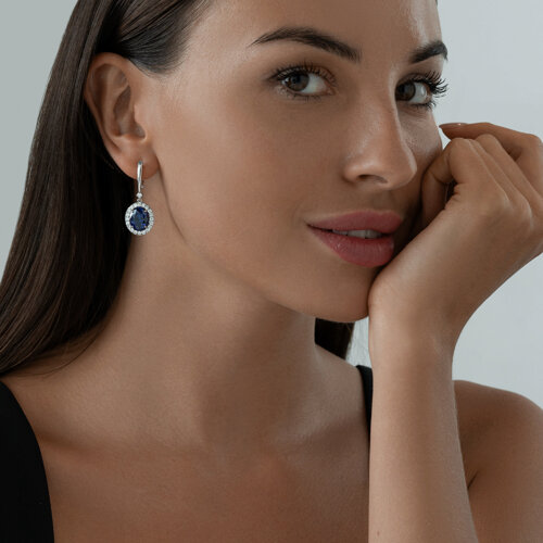 Серьги из серебра с синими корунд (синт.) и фианитами из серебро — вид 3