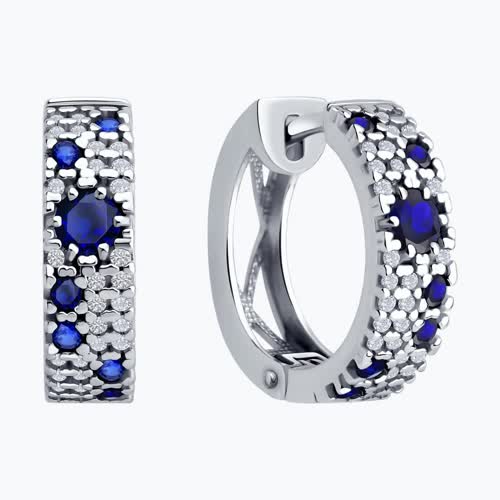 Серьги из серебра с корундами и фианитами из серебро — вид 2